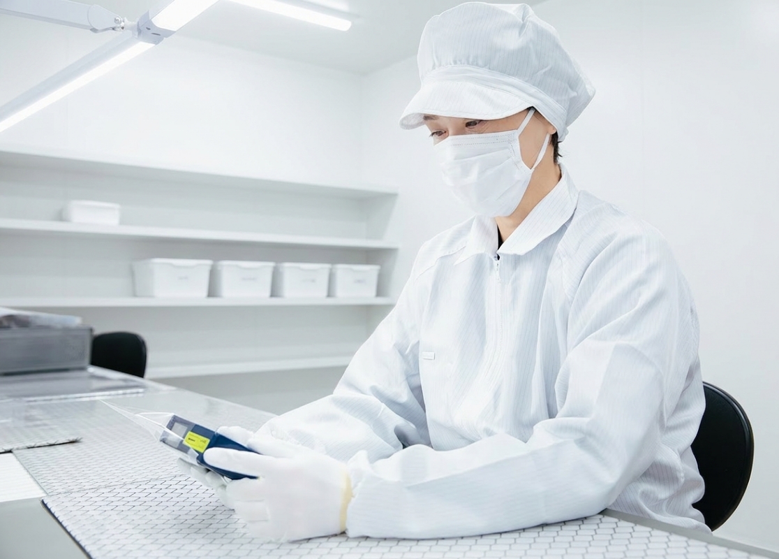 製品を梱包している女性