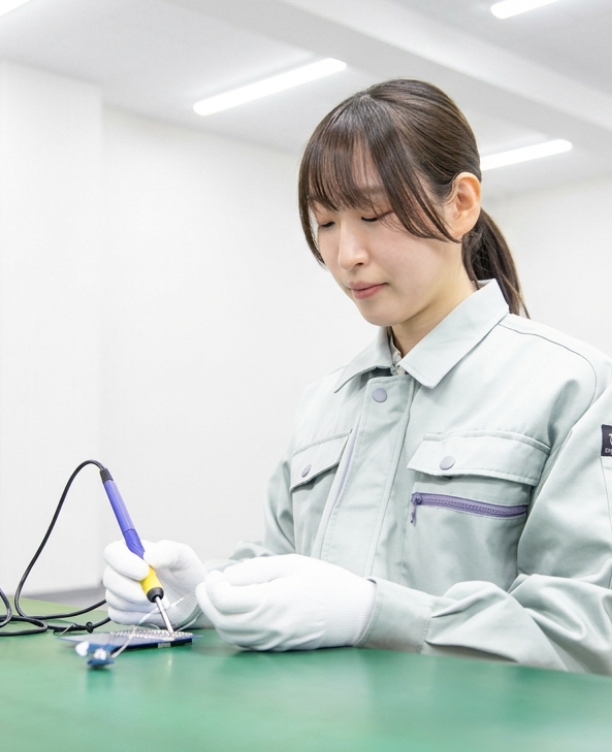 電子基板を組立・キッティングしている女性