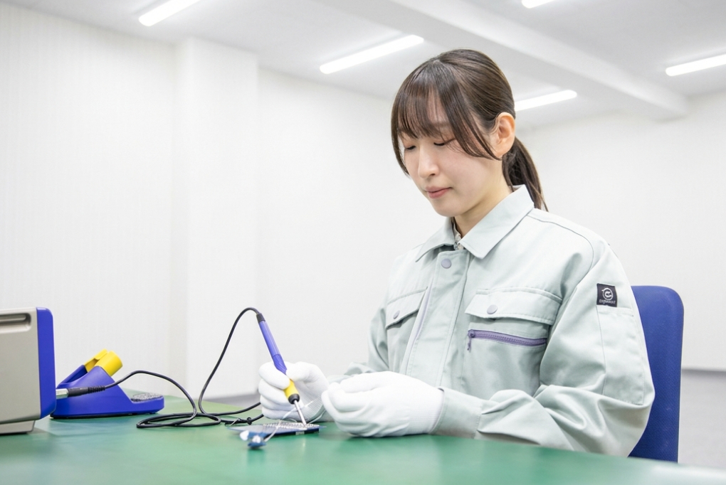 電子基板を組立・キッティングしている女性